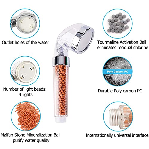 Led Shower Head Color Changing, Lovummor Filter Filtration High Pressure Water Saving Spray Handheld Shower Head With 7 Color Cyclically Changing Lights Showerhead For Repair Dry Skin And Hair Loss #TOP2