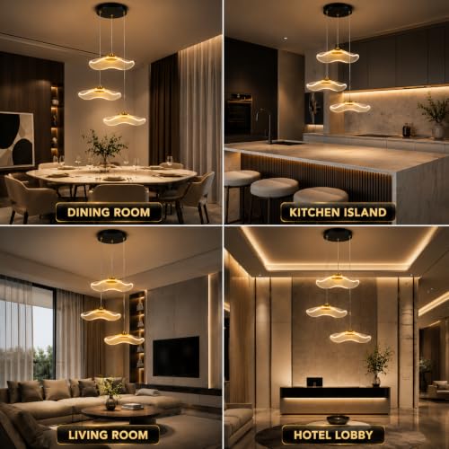 Image of Gesto Modern 3-Light LED Pendant Light for Ceiling, Hanging Chandelier Light Fixture with 3 Color Temperature, Premium Acrylic & Gold Finish, Ceiling Light for Living Room, Dining Table, Bedroom