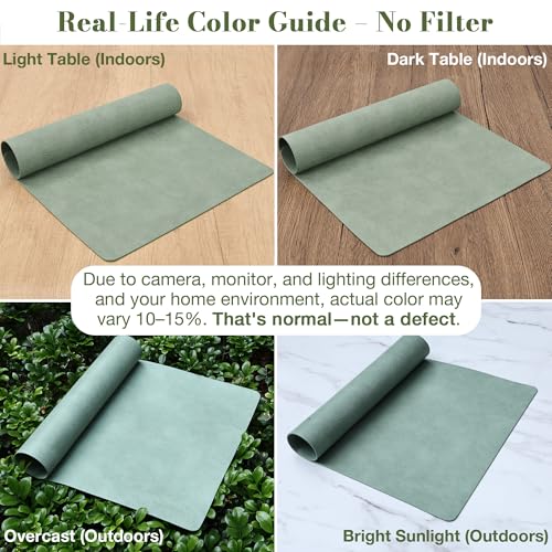 Roxifina Faux Leather Placemats Set of 6 - Vinyl Placemats Wipeable Waterproof Oil-Proof PU Place Mats Heat Resistant Reversible Table Mats for Dining, Kitchen, Outdoor, 12 x 17 Inch (Green) by Roxifina - Used condition - Image 2