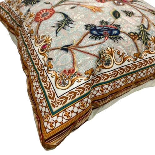 Image of MN Creation Cushion Cover Set of 5, Multicolour, Velvet, Floral Embroidered, Bohemian Style, for Sofa and Home Decor (16 * 16)