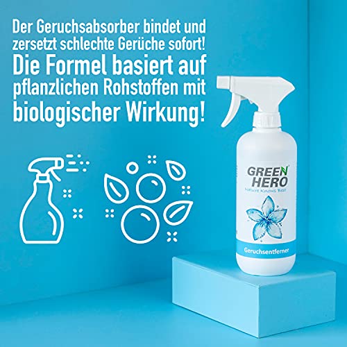 Green Hero Geruchsneutralisierer Spray 500ml für Textilien, Schuhe, Wohnräume und Auto zur Entfernung von Gerüchen Rauchgeruch Entferner Geruchsentferner Geruchskiller