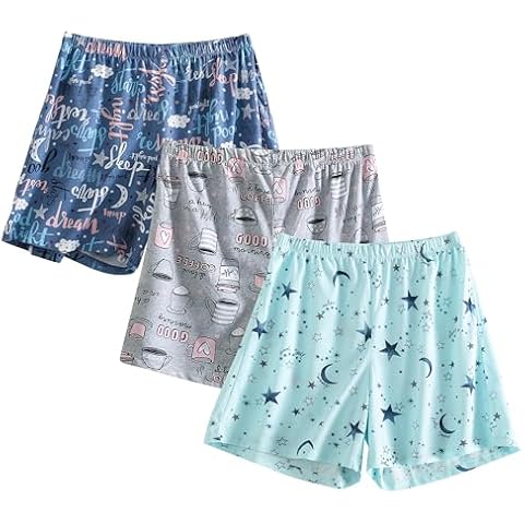 PNAEONG 3 Pack: Womens Pajamas Shorts Set Soft Elastic Waist Lounge Shorts Printed PJ Bottoms, Good Night+Coffee+Star-3XL Cover
