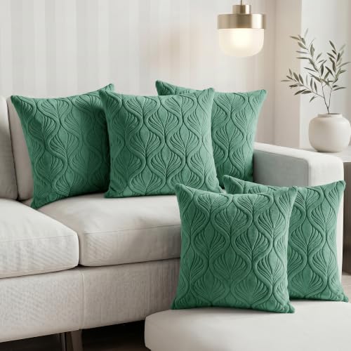 Image of Yellow Weaves Jacquard Cushion Covers | Sofa Cushion Covers | Throw Pillow Cover for Sofa, Couch, Living Room| Removable & Washable | 16x16 Inches, Set of 5 (Green)