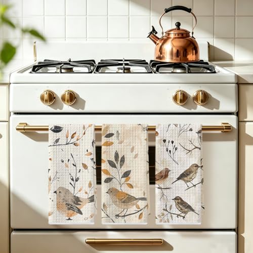 Image of Hanamiya Na 3 Pcs Vintage Birds Kitchen Towels, Vintage Artistic Decorative Absorbent Microfiber Dish Cloth Tea Towel, Durable Hand Towels for Farmhouse Home Bathroom, Bird Gifts