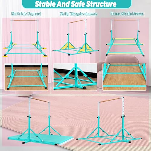 MARFULA Foldable Gymnastic Bar with Mat for Kids Ages 3-20, 350 lbs Weight Capacity, Gymnastic Kip Bar Horizontal Bar for Gymnast, Gymnastic Training Equipment for Home and Gymnastic Center Use