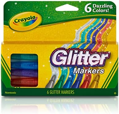 CRAYOLA Glitter Markers, Assorted Colors, Gift, 6 Count (58-8629)