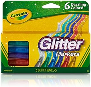CRAYOLA Glitter Markers, Assorted Colors, Gift, 6 Count (58-8629)