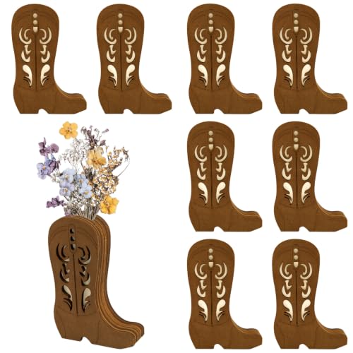 8 Pcs Wooden Cowboy Boot Vases for Wedding Centerpieces 4x6 Inch