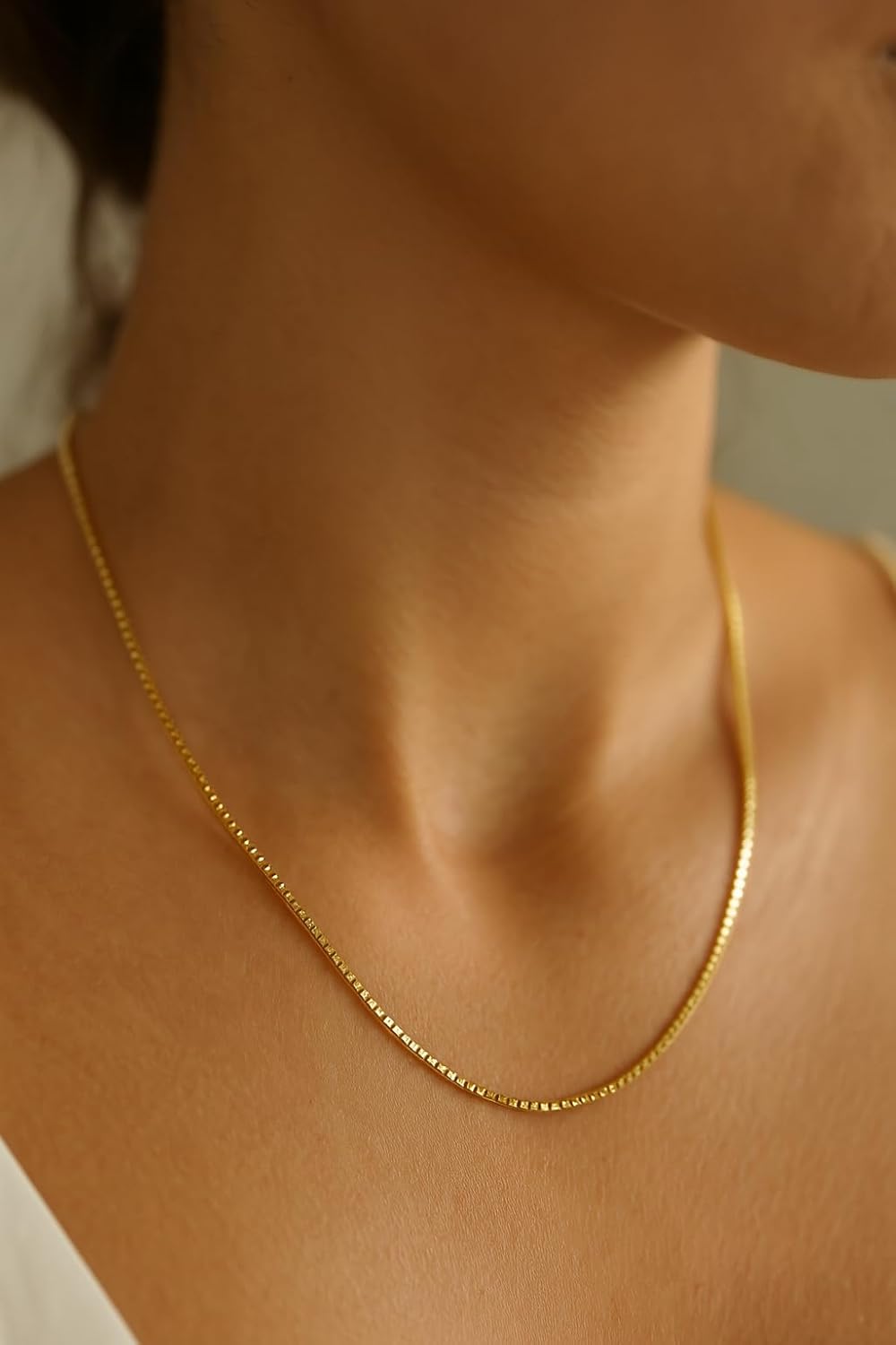 14K Solid Yellow Gold Box Chain Necklace for Women & Men, Gold Jewelry for Gift(0.6mm,1mm - Available in 16-24 Inch Lengths) - Image 2