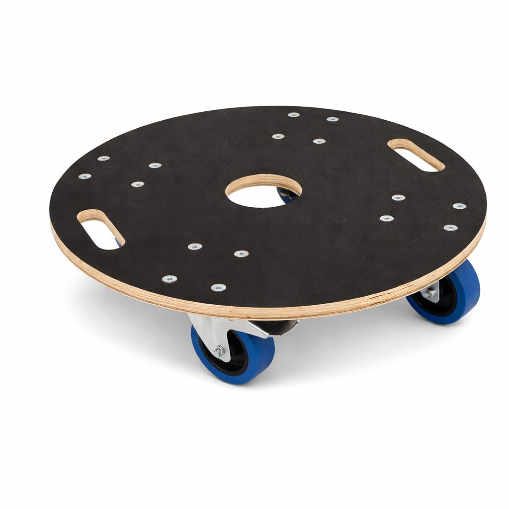 Möbelroller Rollbrett Rund Multiplex Holz 800 kg Tragkraft - Schwerlast Transportroller mit Feststellbremsen für Möbel Umzug Werkstatt (Ø 87 cm)