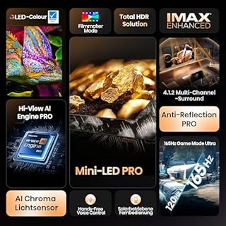 Hisense 65U8Q Fernseher, 65 Zoll (164cm), 4K UHD ULED, Smart TV, 165Hz Game Mode Ultra, Mini LED PRO, Hi-View AI Engine PRO, QLED Colour mit Pantone, Dolby Vision.Atmos, IMAX Enhanced, Filmmaker Mode
