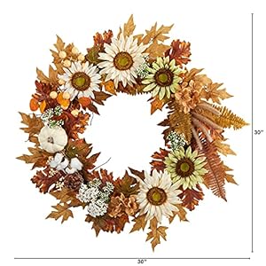 Nearly Natural 30in. Autumn Sunflower, White Pumpkin and Berries Artificial Fall Wreath Nearly Natural 30in Autumn Sunflower White Pumpkin and Berries Artificial Fall Wreath