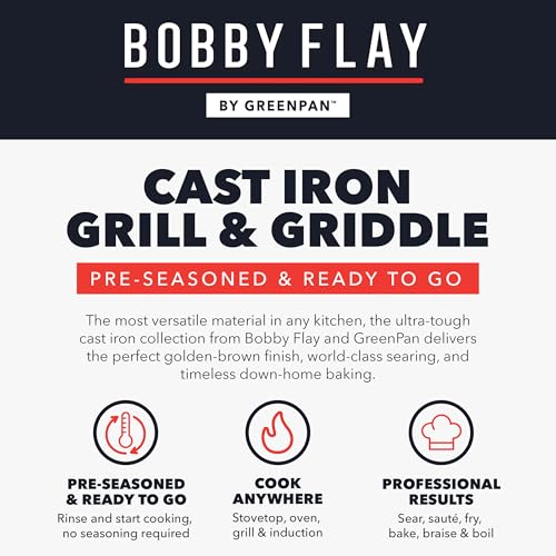 GreenPan x Bobby Flay Cast Iron Pre-Seasoned 16.5 x 9.5” Reversible Double Burner Griddle, Rectangular Grill, Helper Handles, Induction, Versatile Stovetop Oven BBQ & Fire, Indoor & Outdoor Use, Black by GreenPan - Image 9