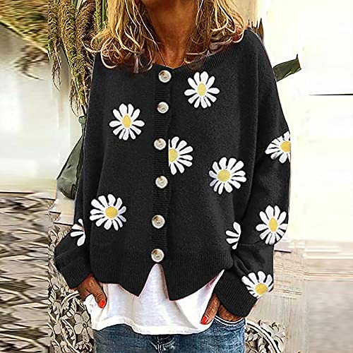 Cute Sun Flower Cardigan Sweaters Womens 2024 Lightweight Button Down Coats Open Front Casual Knit Sweaters Outwear2