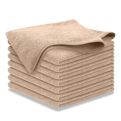 Image of USANOOKS Microfiber Cleaning Cloth - Beige - 8Pcs (12.5x12.5 inch) High Performance - 1200 Washes, Ultra Absorbent Car Towel Traps Grime & Liquid for Streak-Free Mirror Shine - car Washing Cloth