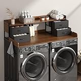 Waschtrockner mit 4 Schubladen, Arbeitsplatte mit Ablage, 69,8 cm D x 137,2 cm B, Wäschetrockner mit 9 cm hohen Leitplanken und rutschfesten Pads, zusätzlicher Aufbewahrungs-Organizer für