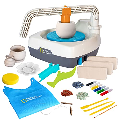 NATIONAL GEOGRAPHIC Deluxe Pottery Wheel Kit – Complete Starter Pottery Set, Plug-In Motor, 3 lbs. Air Dry Clay, Gemstone Chips, Sculpting Tools, Patented Arm Tool, Paints & More, Great Kids Craft Kit by Blue Marble - Used condition - US$68.99