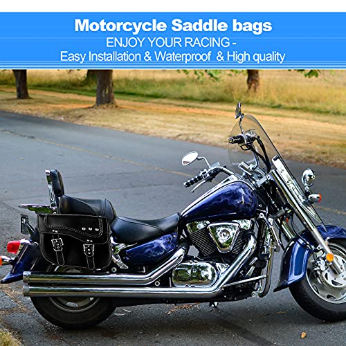 Oxmart Motorcycle Saddlebags, Large Capacity Saddle Bags, Waterproof Pu Leather Side Bags With White Stitching Quick-Release Pu Universal For Sportster Shadow Softail Dyna V-Star #TOP3
