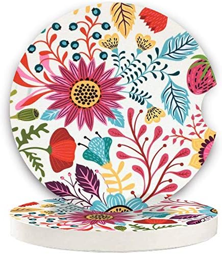 Small 2.56" Absorbent Car Coasters 2 Pack, Auto Coasters for Cup Holders, Ceramic Car Accessories Coasters Absorb Spills to Keep Cupholders Clean (Sunflower)