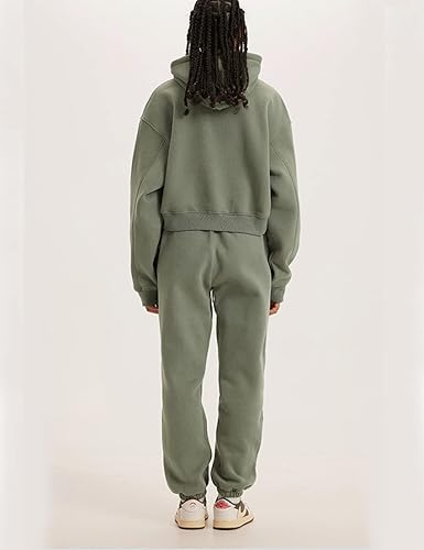 Miniatura 5 de Flygo Conjunto deportivo de 2 piezas de forro polar para mujer sudadera corta pantalones deportivos