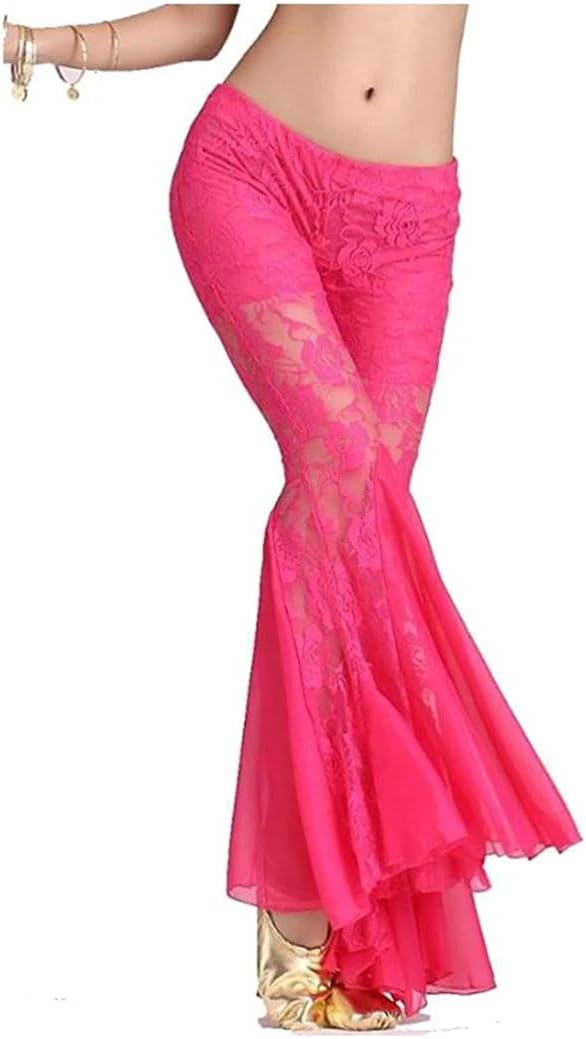 Women's Professional Belly Dance Pants Sexy Lace Flared Trousers for Performances