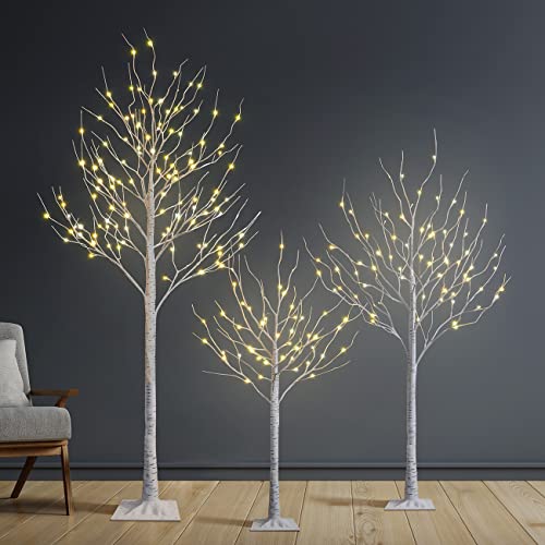 outdoor lighted trees - Set of 3 Lighted Birch Tree 4FT 6FT and 8FT LED Artificial Tree for Decoration Inside and Outside , Home Patio Wedding Festival Christmas Decor , Warm White