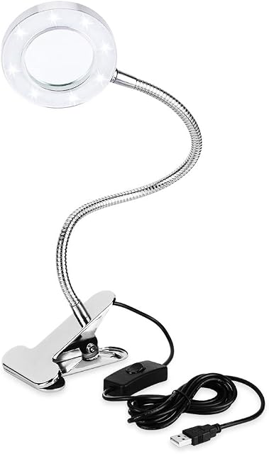 EECOO LED Reading Light 2.5X Magnifying Lamp, USB Rechargeable Magnifying Glass Light Eye Protection Desk Lamp with Metal Clamp, Optical Glass Magnifier Lens for Reading, Beauty, Manicure, Tattoo