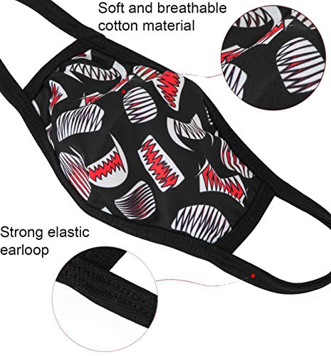 Yiiza 2 Pack Fashion Shark Teeth Pattern Kids Face Mask Multi-Purpose Adjustable Face Protection Reusable And Washable For Outdoor Activities #TOP2