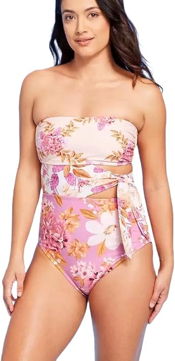 Kona Sol Womens Garden Floral Print Full Coverage One Piece Swimsuit -