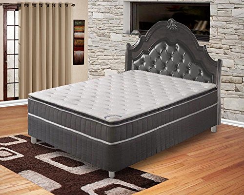 Pillowtop Pocketed Coil Hybrid Mattress And 4" Low Profile Wood Box Spring Foundation Set, #TOP9