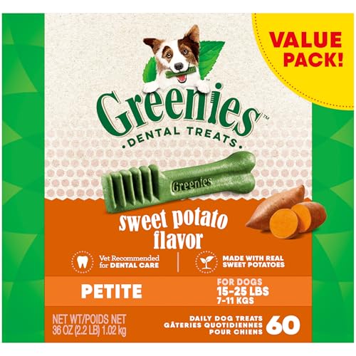 Greenies Petite Dental Dog Treats, Sweet Potato Flavor, 36 oz. Pack (60 Treats)