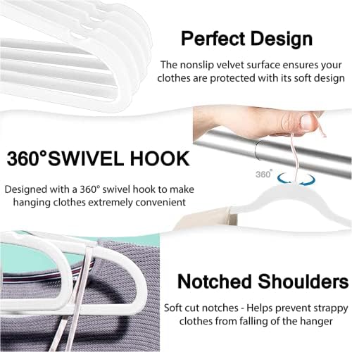 AVOS-DEALS-GLOBAL - 30 Hangers, Velvet Hanger, Velvet Suit Hangers, Non-Slip Velvet Hangers, Space Saving Clothes Hangers, Heavy Duty Closet Adult Felt Hangers, 45cm, Rose Gold Swivel Hook (White)