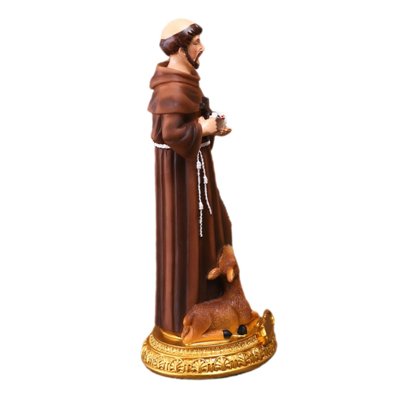Statue Saint Joseph résine anti-chute | Ornement sacré base plate stable Toyvian couleur café