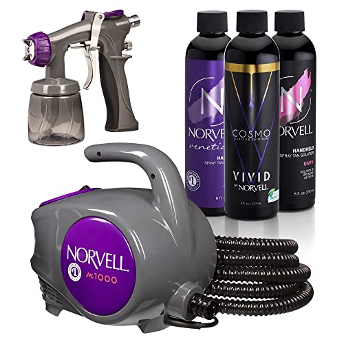 Norvell Sunless Kit - M1000 Mobile Hvlp Spray Tan Airbrush Machine + 8 Oz Tanning Solutions In Cosmo, Venetian And Dark + Norvell Training Program #TOP1