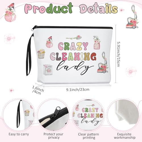 Housekeeping Appreciation Week Gifts Cleaning Bags for Housekeepers Custodian Cleaning Makeup Bag Cosmetic Pouch Canvas Tote Bag(6 Pcs,White)2