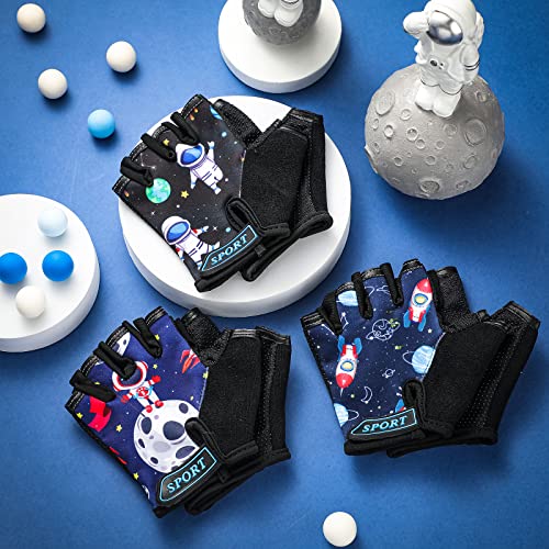 Xtinmee 3 Pairs Kids Half Finger Gloves Sport Gloves Kids Outer Space Gloves Non Slip Gel Cycling Gloves For Children Cycling Riding Biking Fishing (4-8 Years) #TOP6