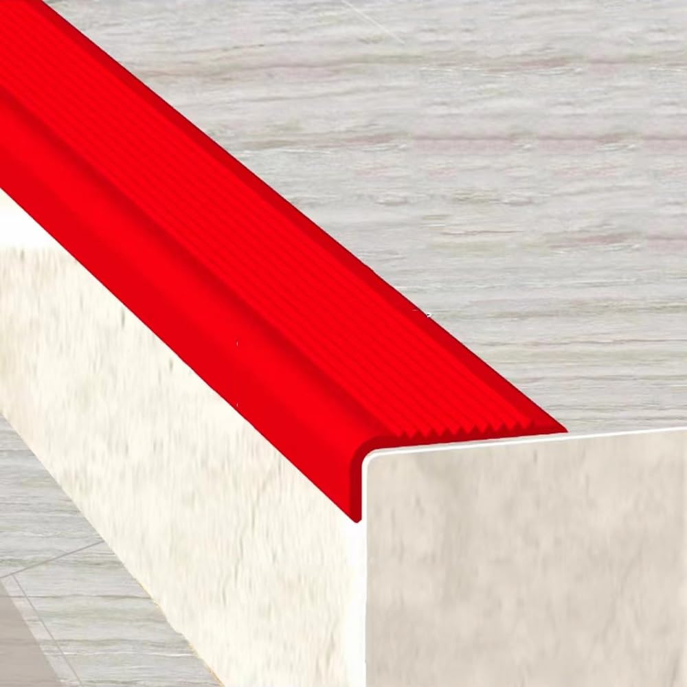 Goma Tiras Antideslizantes para Peldaños, Forma De L Cantos Escaleras Tiras Autoadhesivo Tira Protectora De Bordes De Escalera Tira De Transición(Red,L 200 cm/6.6 ft)