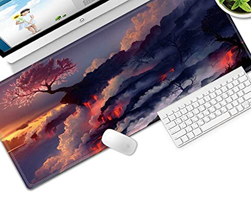 Tapis de souris gaming XXL antidérapant avec motif arbres roses de 100cm