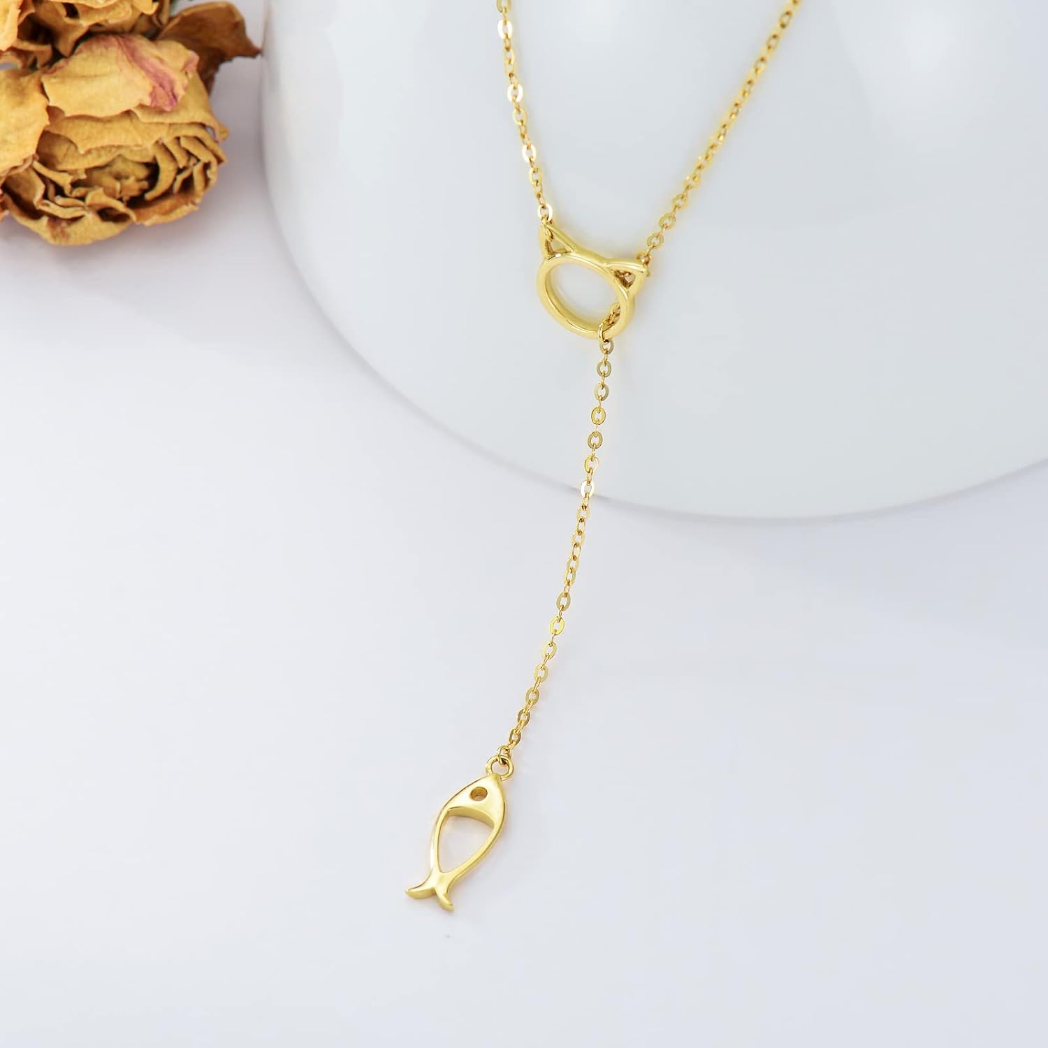 WSX 14K Real Gold Animal Necklace for Women, Bear/Cat/Rabbit/Elephant/Horse Pendant Charm Jewelry Gifts Mother Day Valentine Christmas