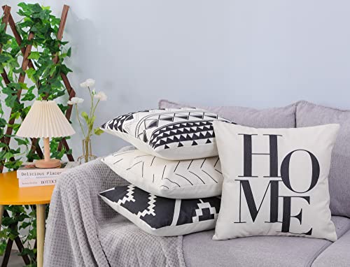 Set Of 4 Decorative Throw Pillow Covers 18X18 Inch For Couch, Black And White/Cream Square Accent Pillows Cover Case For Cushions Sofa Bed Cushion And Living Room Farmhouse Outdoor Decoration (Black) #TOP6