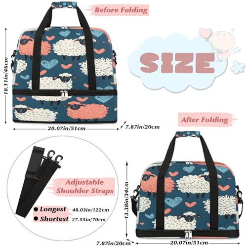 Travel Duffel Bags Cute Animal Sheep Foldable Weekender Bags for Women with Shoes Compartment Waterproof & Tear Resistant Carry on Overnight Luggage Duffel Bag Shoulder Sports Tote Bag2