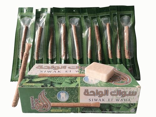 Premium Miswak Sticks for Teeth Whitening Mint Flavor 20 Pcs Pack Random Solid Musk Perfume Natural Peelu Toothbrush Vacuum Sealed Traditional Oral Care for Healthy Gums - مسواك