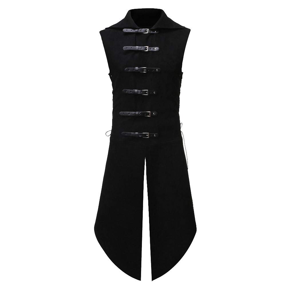 Men's Black Retro Gothic Steampunk Punk Buckle Single Breasted Jacquard Brocade Vest Waistcoat Sleeveless Tailcoat Halloween Costume(,Xx-Large)