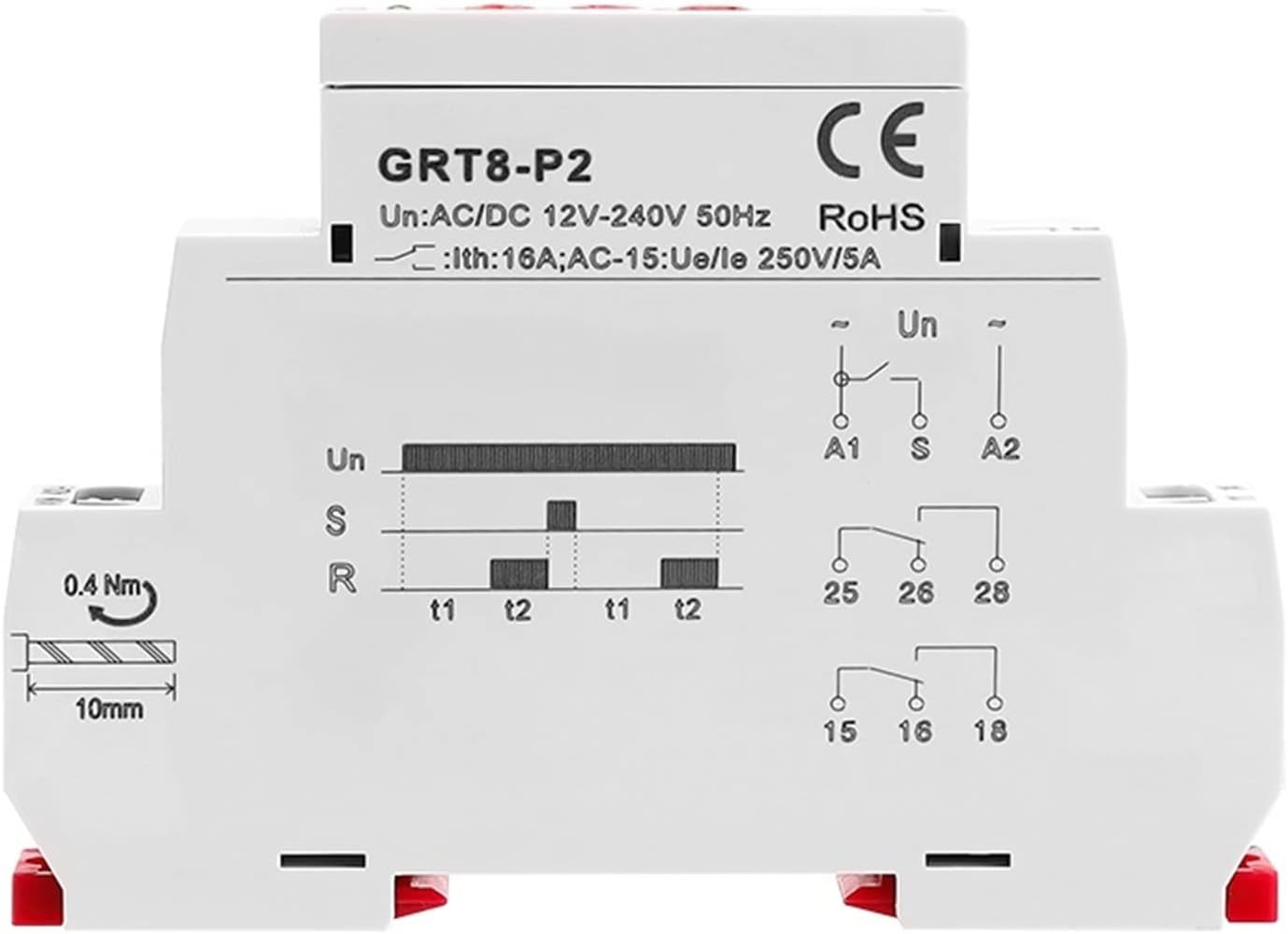 GRT8-P Pulse Output Time Delay Relay 16A AC/DC12V-240V 0.1s-100days(GRT8-P2 AC230V)