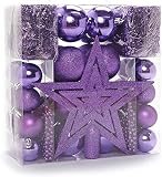 arbol navidad morado y plata A prueba de roturas: Este juego de adornos para tu árbol de Navidad no es frágil: Las bolas de plástico son especialmente adecuadas para niños, porque pueden colgar las bolas de Navidad en el árbol, y si una bola se cae, no se rompe. Así tendrás una decoración duradera para tu árbol, tanto para interiores como exteriores.