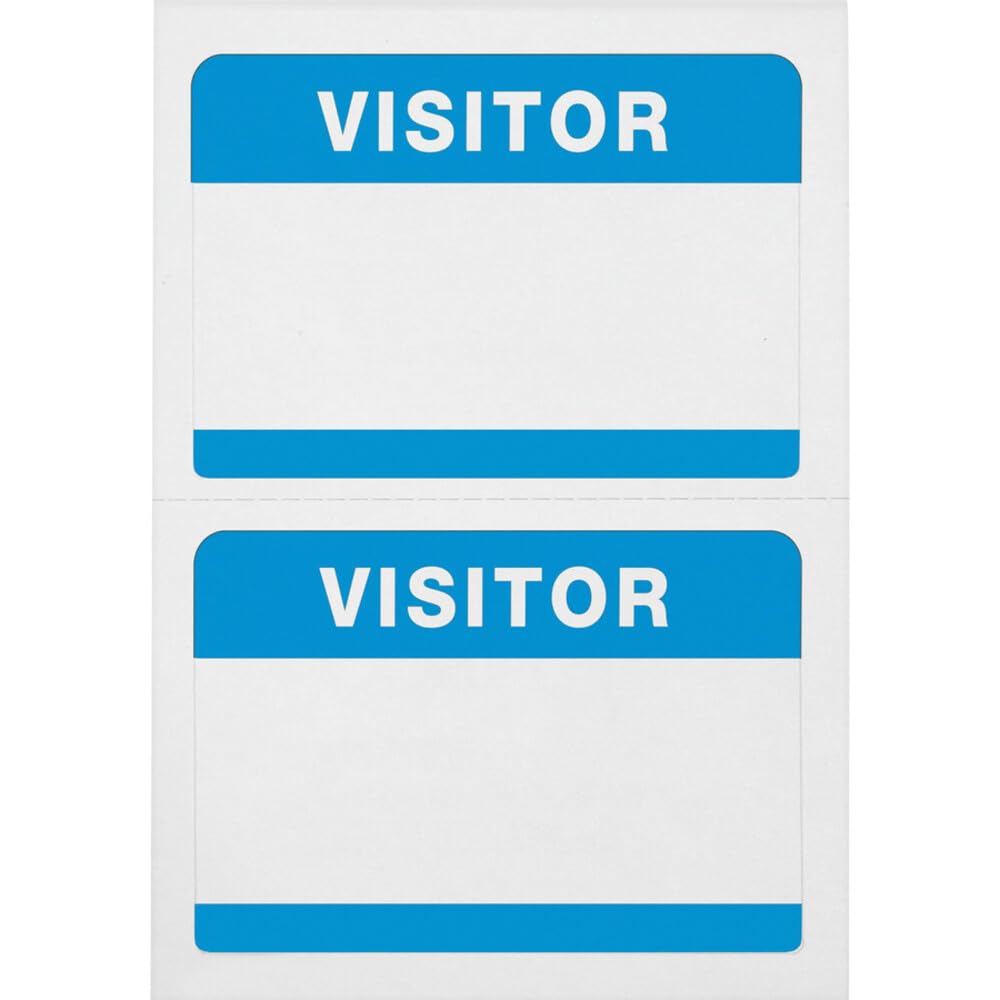 Advantus Calcomanías de insignia de visitante, 31/2 x 21/4 pulgadas, blanco/azul, paquete de 100 (97190)