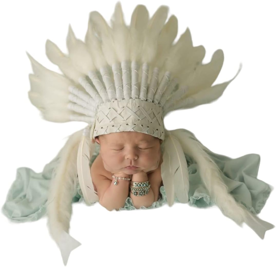 The World of Feathers K20 Indian Style Baby Hat Newborn from 0 to 9 Months, Indian Cap, Feather Headdress
