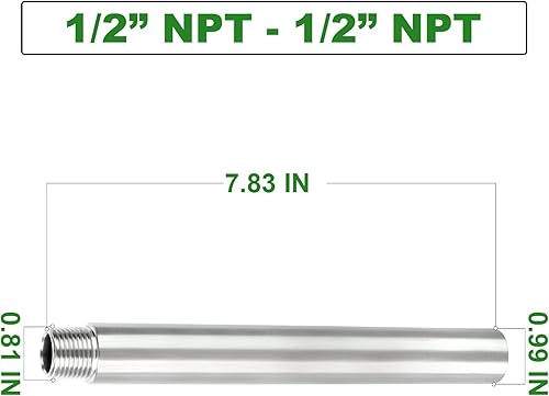 Miniatura 491 de TAISHER 2 accesorios de tubería de acero inoxidable, 1/2 "NPT x 1/2" NPT macho roscado, tubo fundido de pezón de 6 pulgadas de longitud 1.969 in