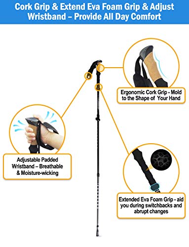 Collapsible Trekking Poles For Women Men [2 Sizes], Ayamaya Compact Folding Hiking Pole Lightweight Aluminum 7075 Adjustable Walking Stick Quick Flip Lock With Cork Grip Hiking Gear Outdoor Gifts #TOP4