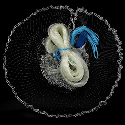 Lucky Monet 10/12/13.3/15Ft Radius Large American Saltwater Fishing Cast Net For Bait Trap Fish, Easy Throw Thicken Nylon Line W/Upgraded Steel Chain Sinker, 5/8 Inches Mesh Size #TOP6